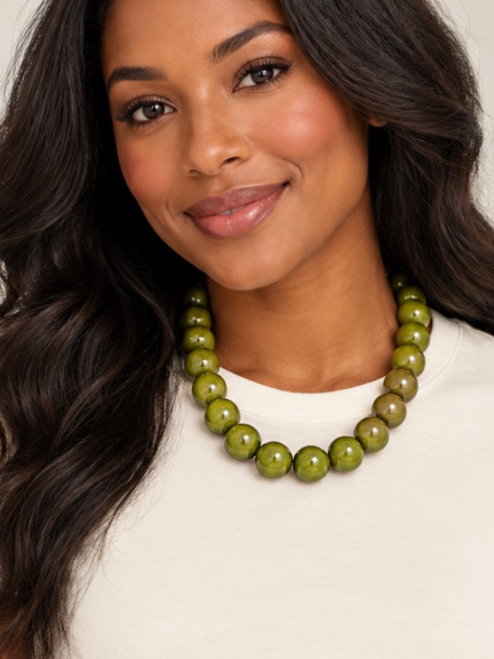 New! Olive Green Chunky Beaded Dopamine Statement Necklace NWOT